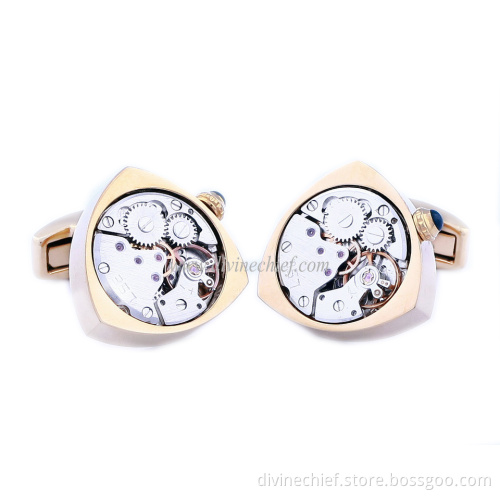 Fashional Peach Heart Shape Watch Movement Stainless Steel Watch Movement Cufflinks for Men